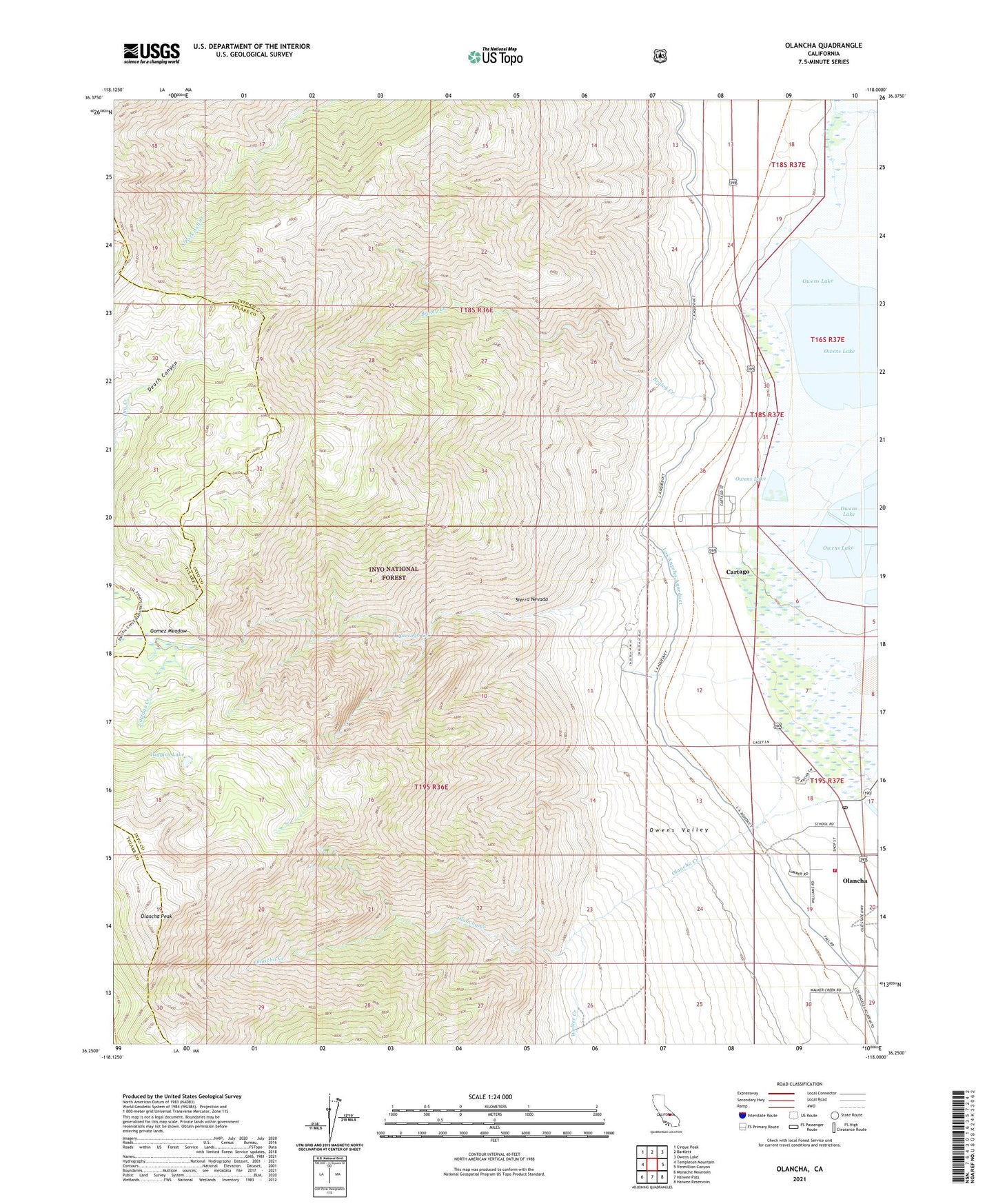 Olancha California US Topo Map Image