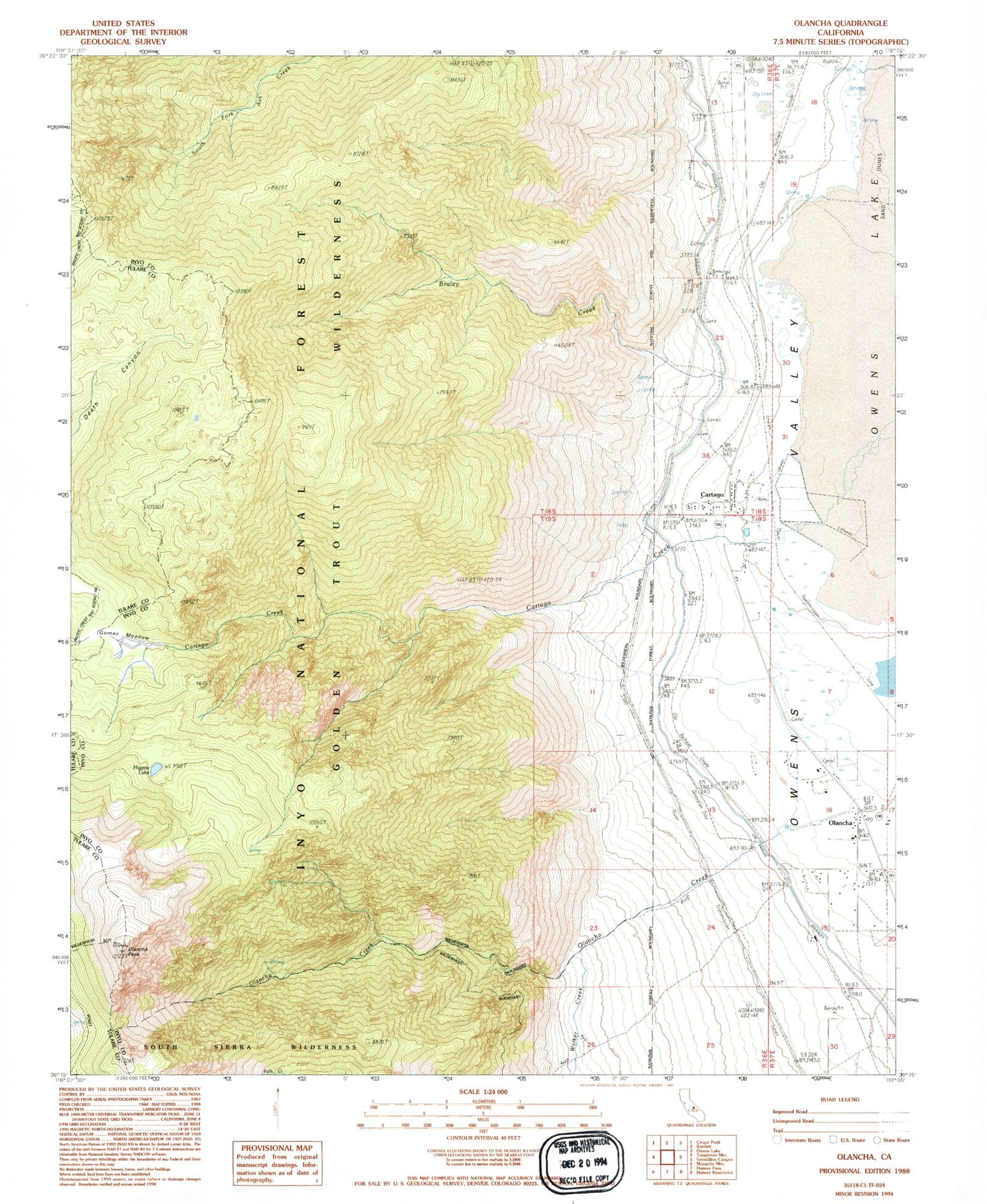 Classic USGS Olancha California 7.5'x7.5' Topo Map Image