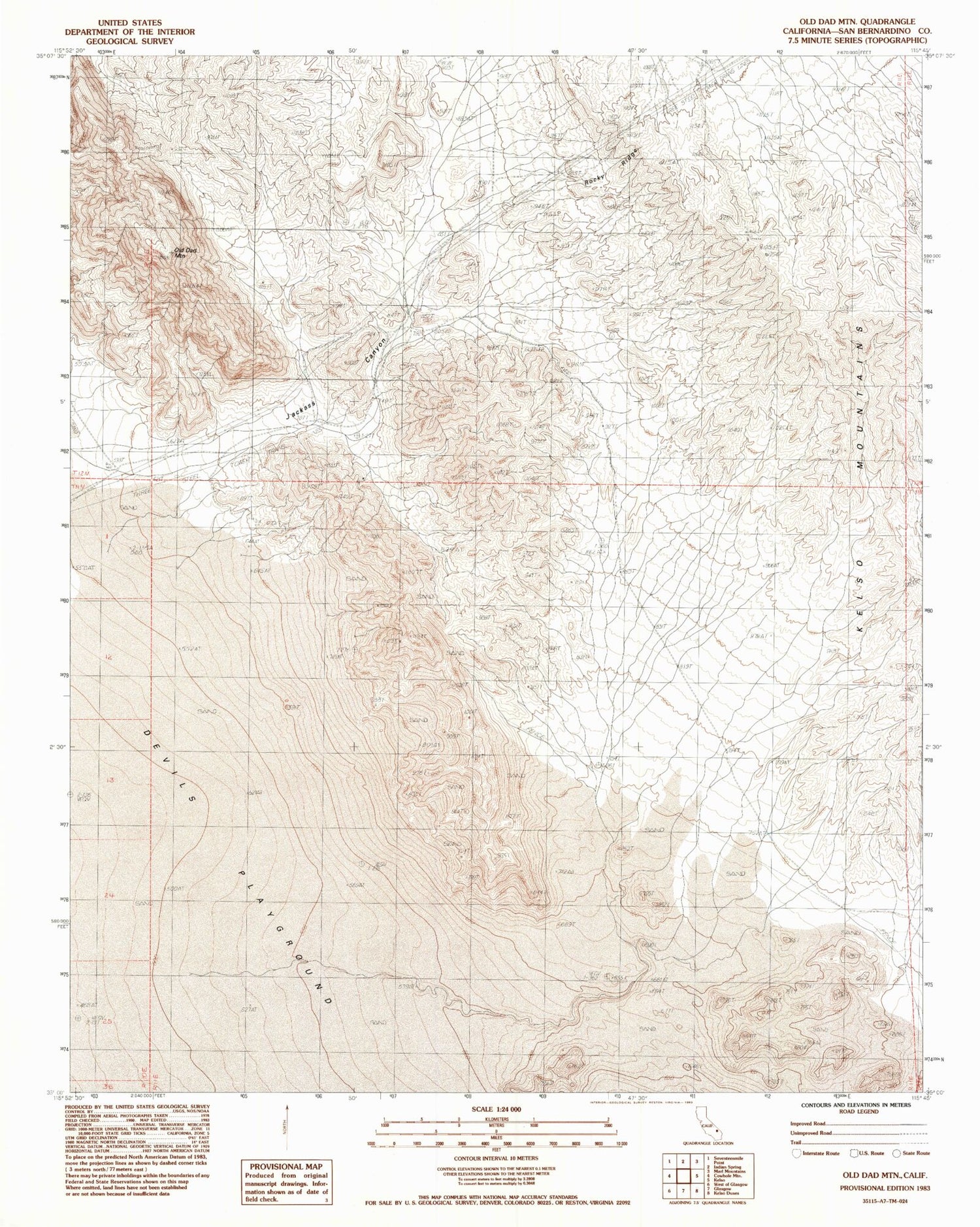 Classic USGS Old Dad Mountain California 7.5'x7.5' Topo Map Image