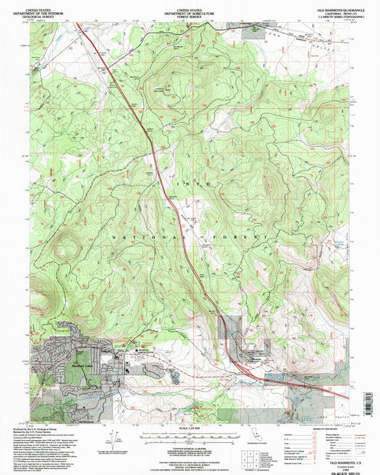 Classic USGS Old Mammoth California 7.5'x7.5' Topo Map Image