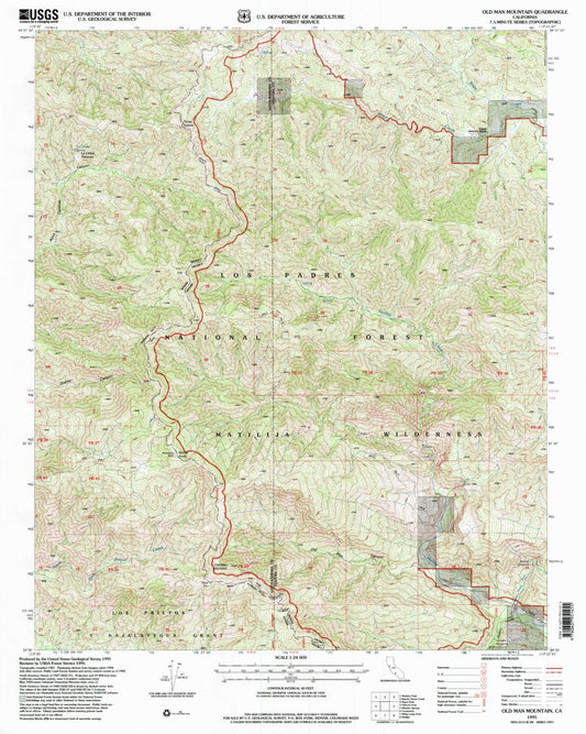 Classic USGS Old Man Mountain California 7.5'x7.5' Topo Map Image