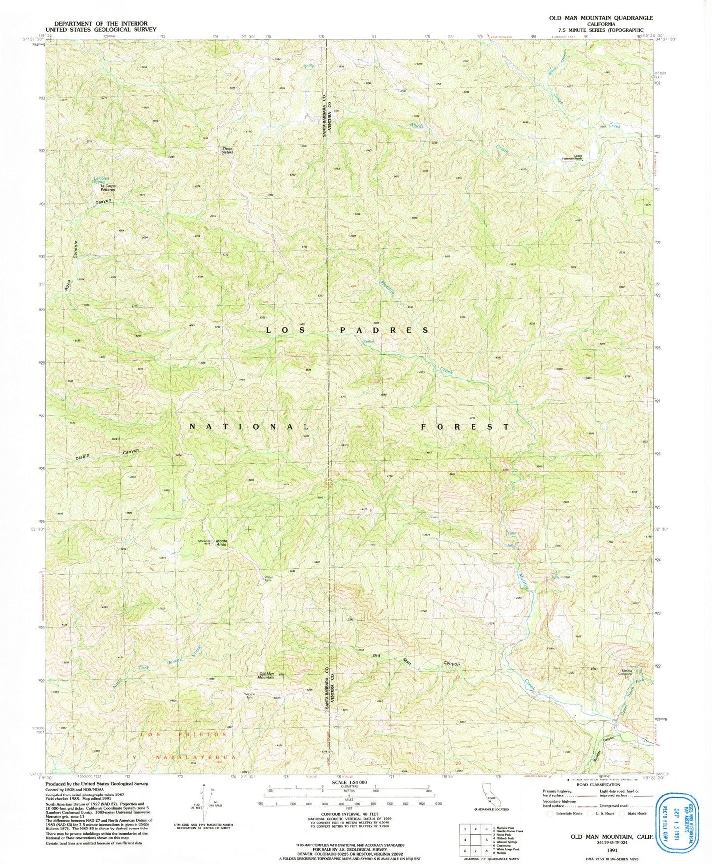 Classic USGS Old Man Mountain California 7.5'x7.5' Topo Map Image