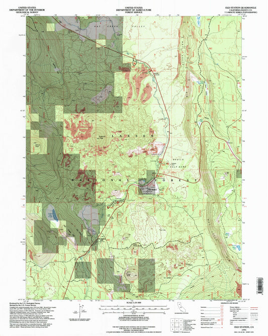 Classic USGS Old Station California 7.5'x7.5' Topo Map Image