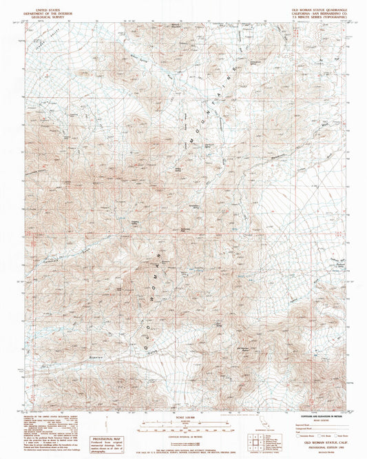 Classic USGS Old Woman Statue California 7.5'x7.5' Topo Map Image
