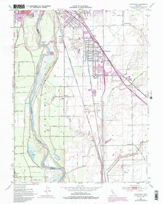 Classic USGS Olivehurst California 7.5'x7.5' Topo Map Image