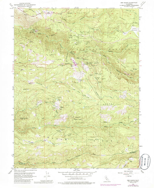 Classic USGS Omo Ranch California 7.5'x7.5' Topo Map Image