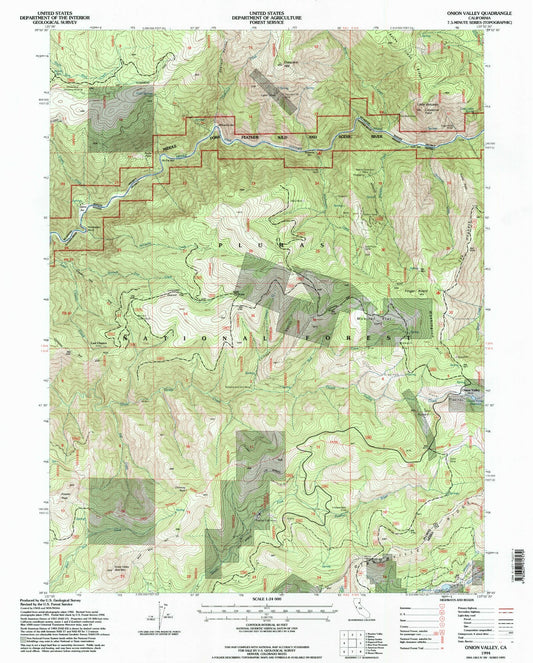 Classic USGS Onion Valley California 7.5'x7.5' Topo Map Image