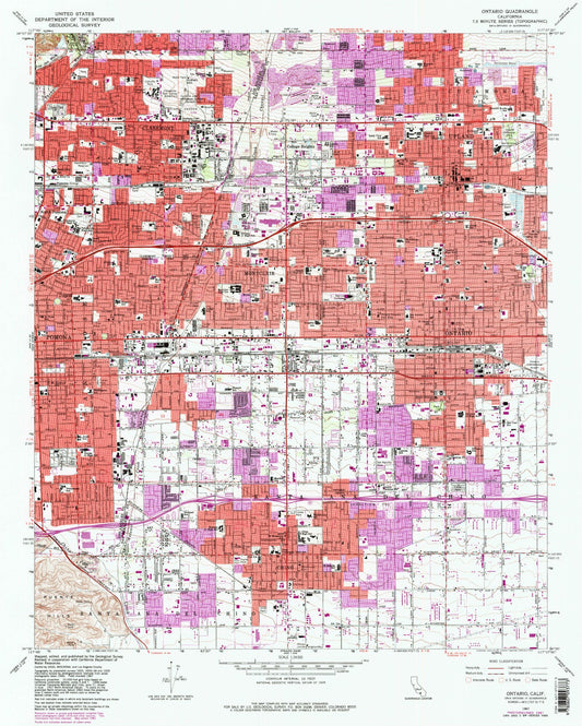 Classic USGS Ontario California 7.5'x7.5' Topo Map Image