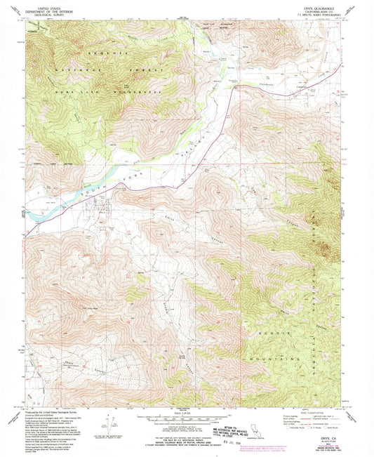 Classic USGS Onyx California 7.5'x7.5' Topo Map Image