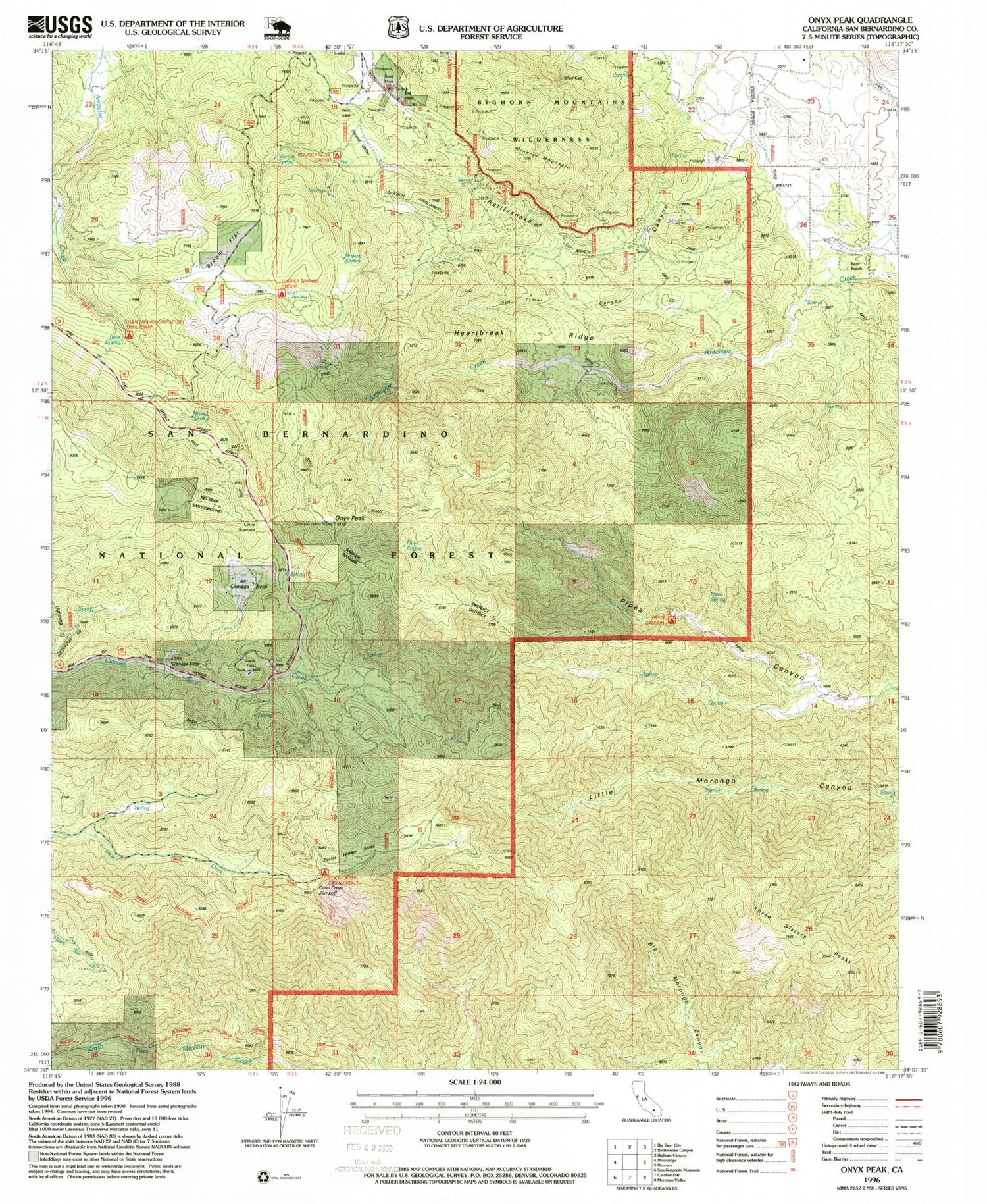 USGS Classic Onyx Peak California 7.5'x7.5' Topo Map Image