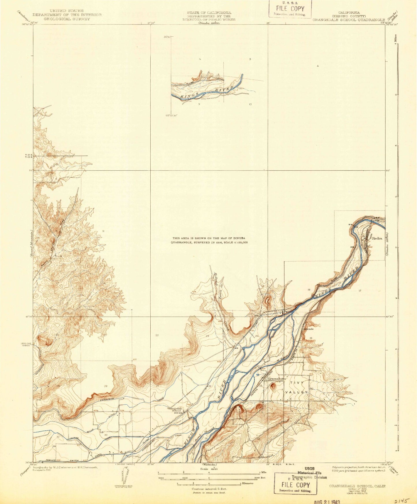 Classic USGS Piedra California 7.5'x7.5' Topo Map Image