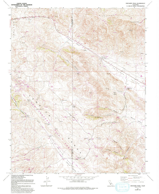 Classic USGS Orchard Peak California 7.5'x7.5' Topo Map Image