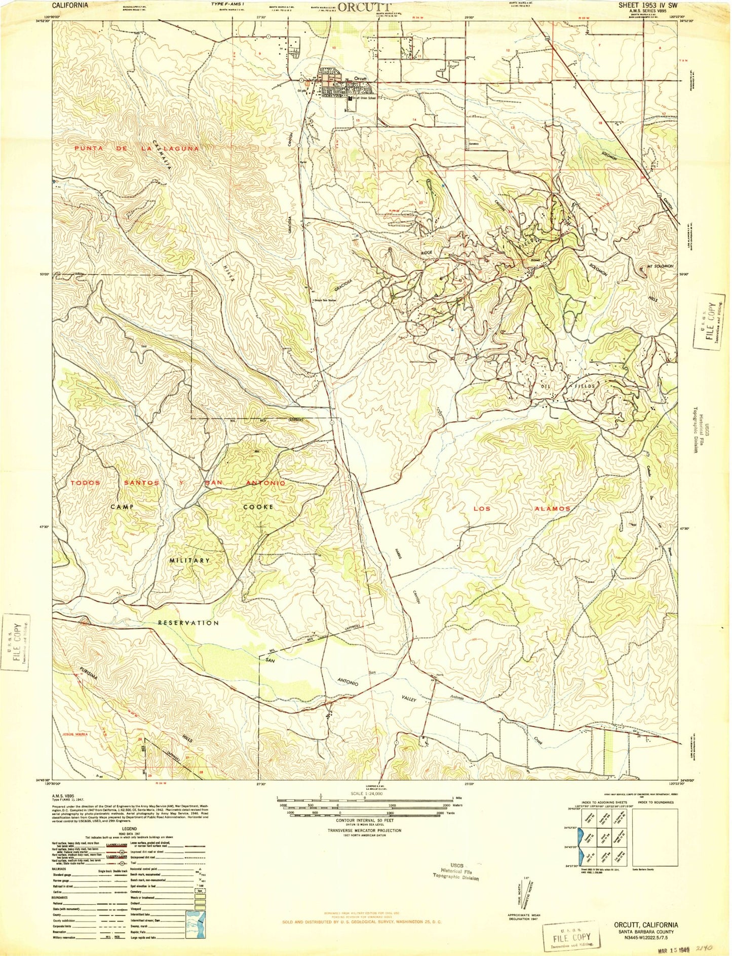 Classic USGS Orcutt California 7.5'x7.5' Topo Map Image
