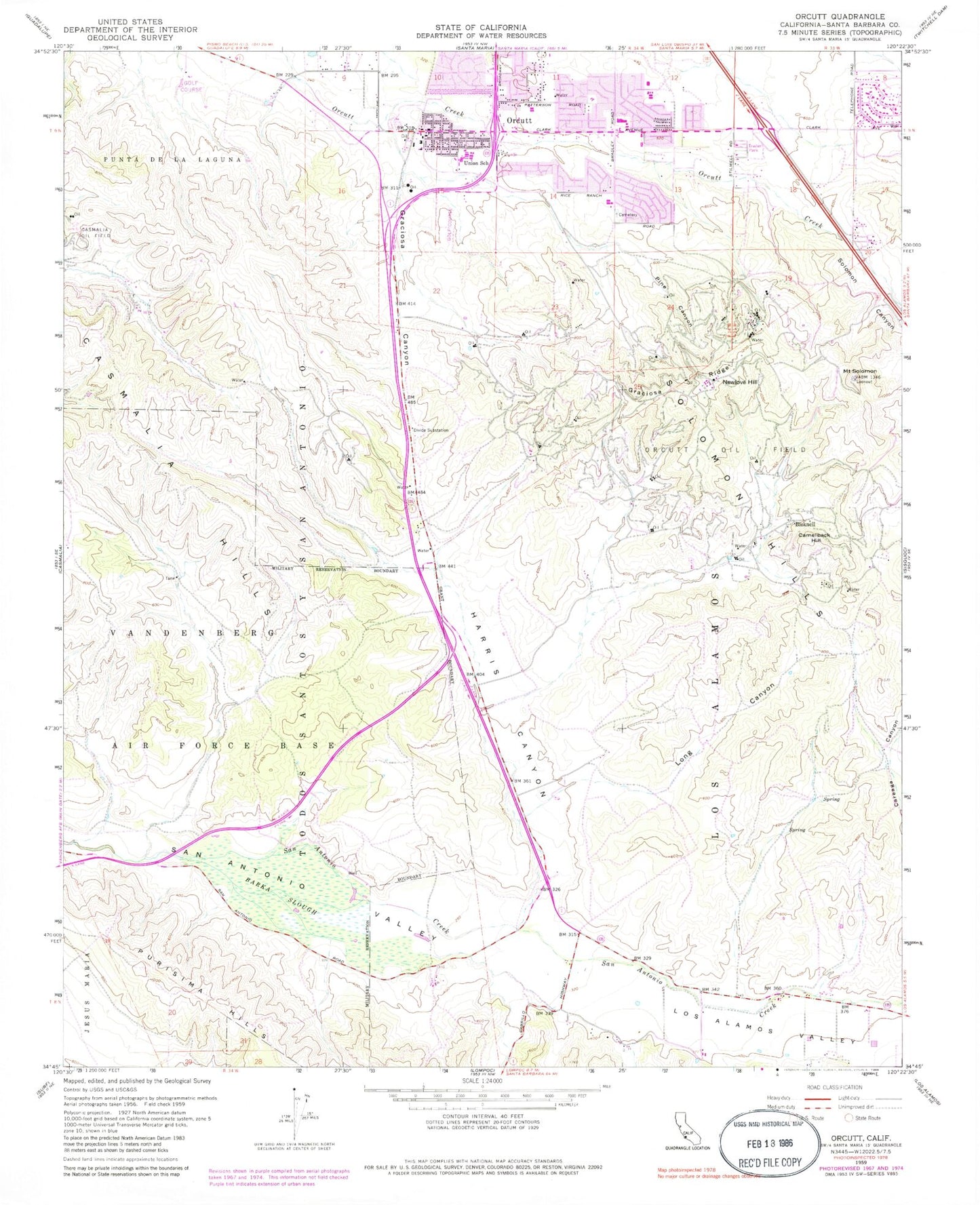 Classic USGS Orcutt California 7.5'x7.5' Topo Map Image
