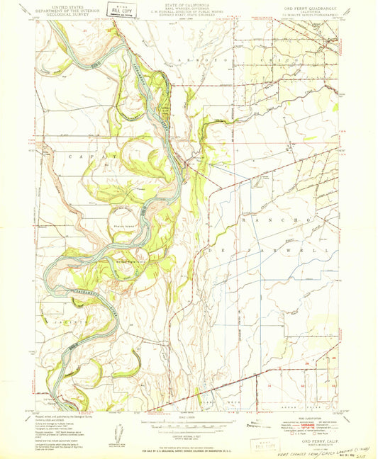 Classic USGS Ord Ferry California 7.5'x7.5' Topo Map Image