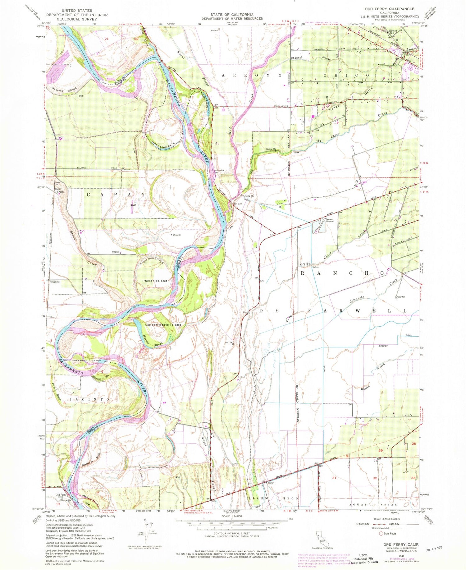 Classic USGS Ord Ferry California 7.5'x7.5' Topo Map Image