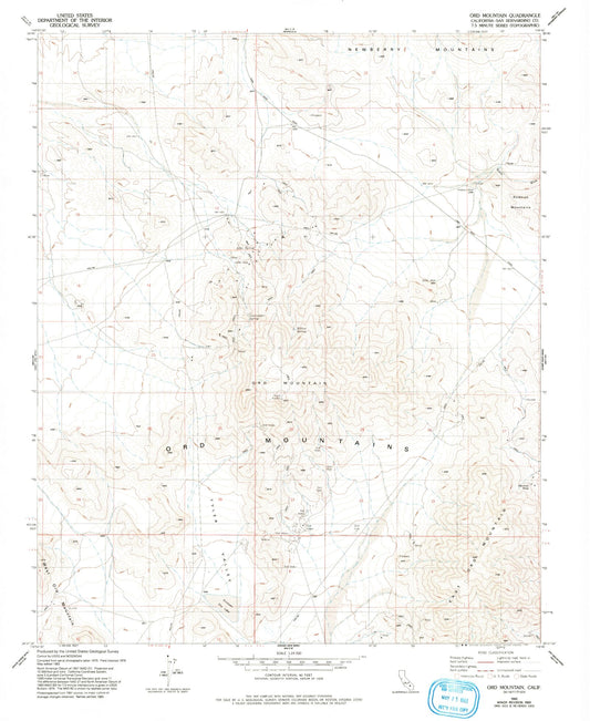 Classic USGS Ord Mountain California 7.5'x7.5' Topo Map Image