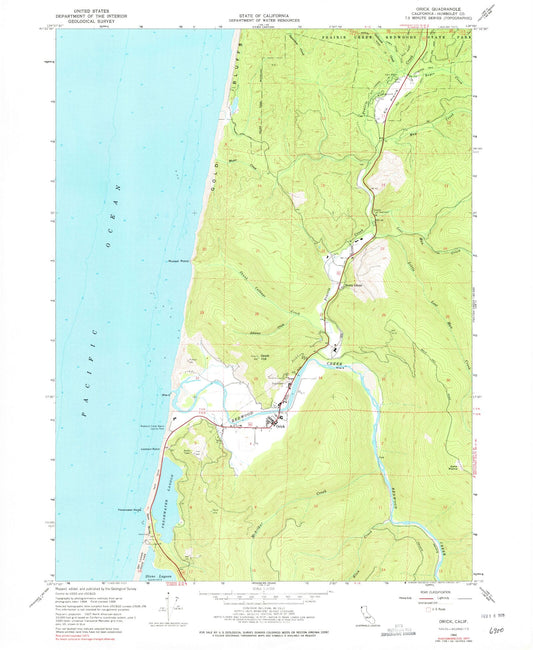 Classic USGS Orick California 7.5'x7.5' Topo Map Image