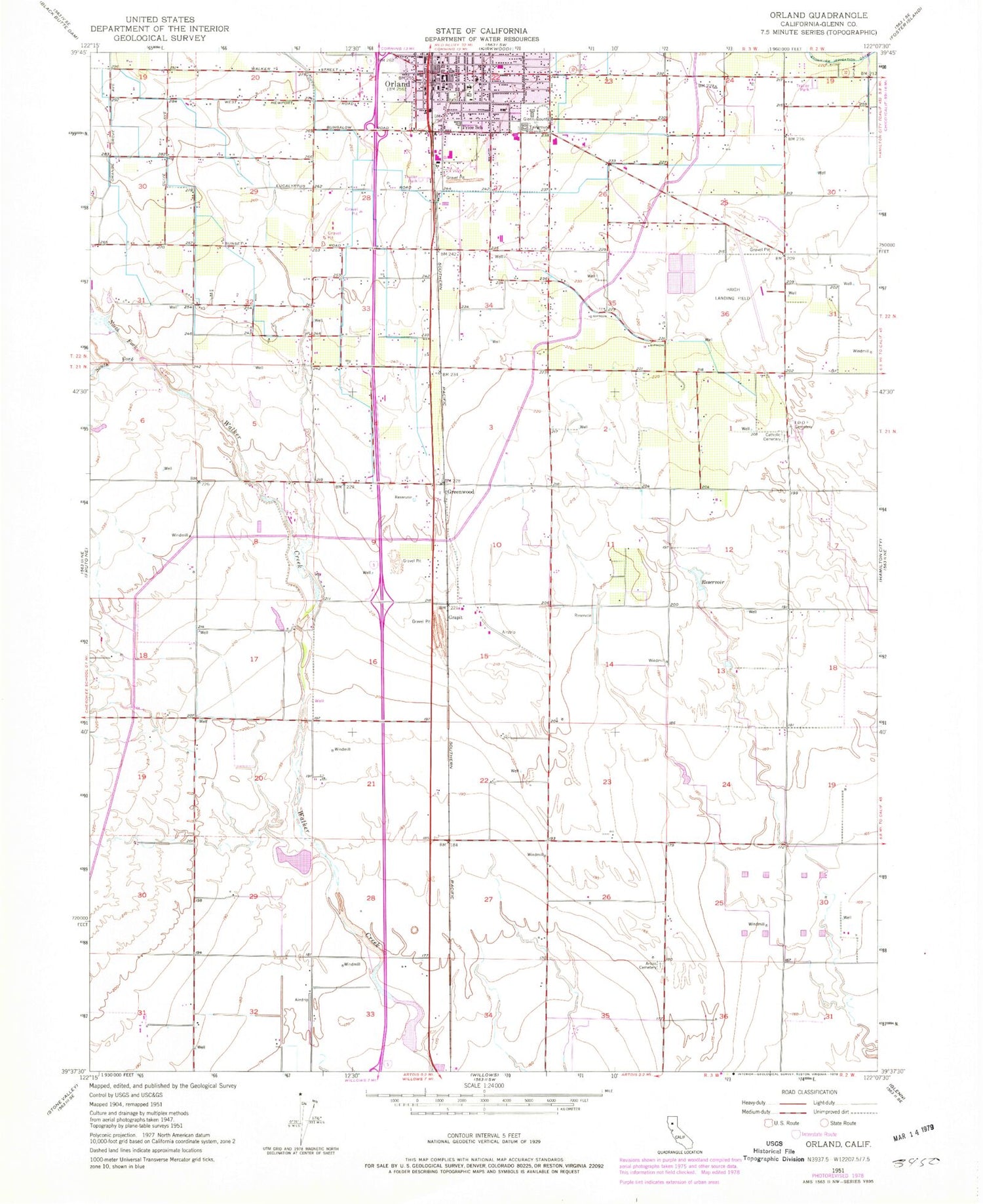 Classic USGS Orland California 7.5'x7.5' Topo Map Image