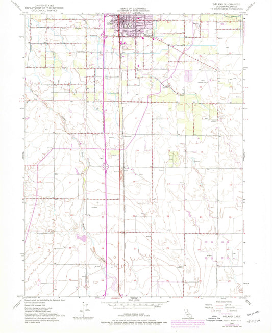 Classic USGS Orland California 7.5'x7.5' Topo Map Image