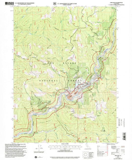 Classic USGS Orleans California 7.5'x7.5' Topo Map Image