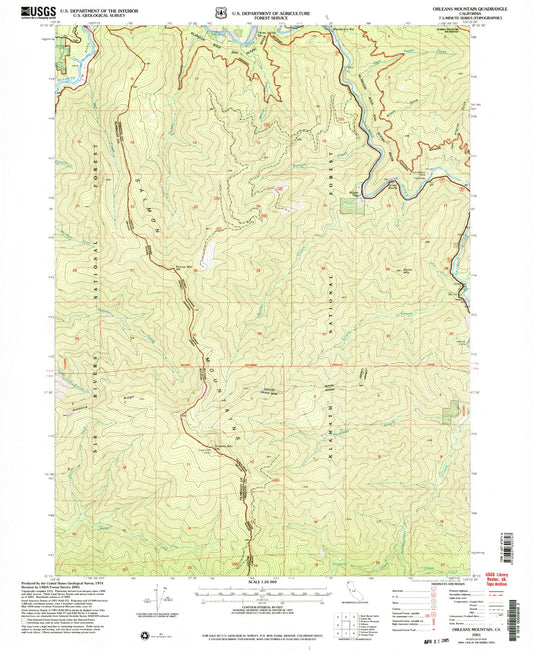 Classic USGS Orleans Mountain California 7.5'x7.5' Topo Map Image