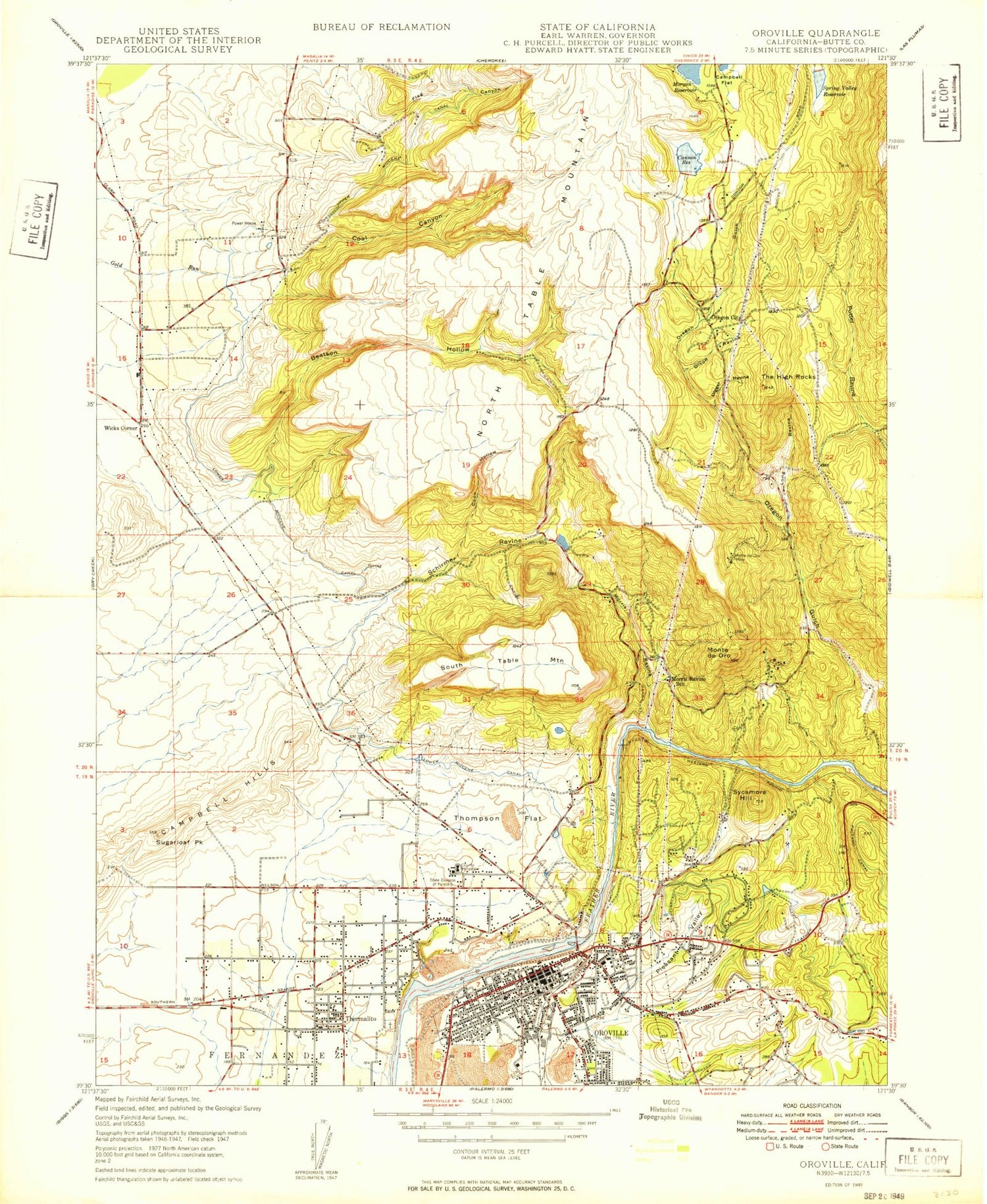 Classic USGS Oroville California 7.5'x7.5' Topo Map Image