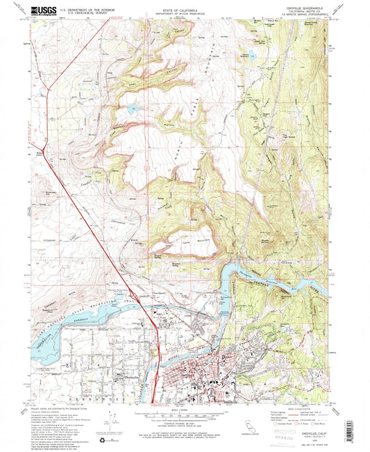 Classic USGS Oroville California 7.5'x7.5' Topo Map Image