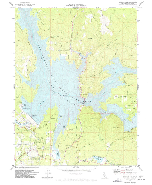 Classic USGS Oroville Dam California 7.5'x7.5' Topo Map Image