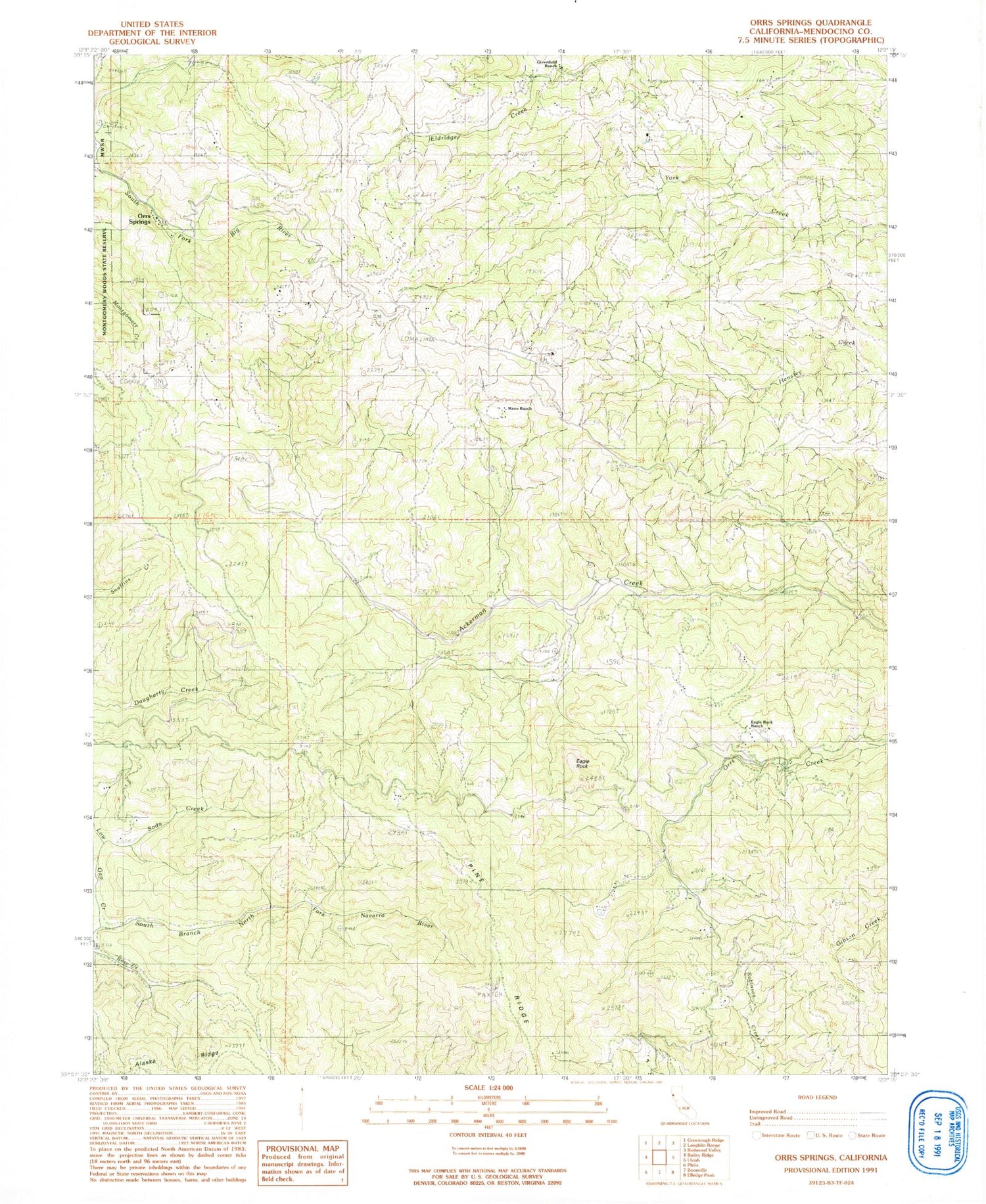 Classic USGS Orrs Springs California 7.5'x7.5' Topo Map Image