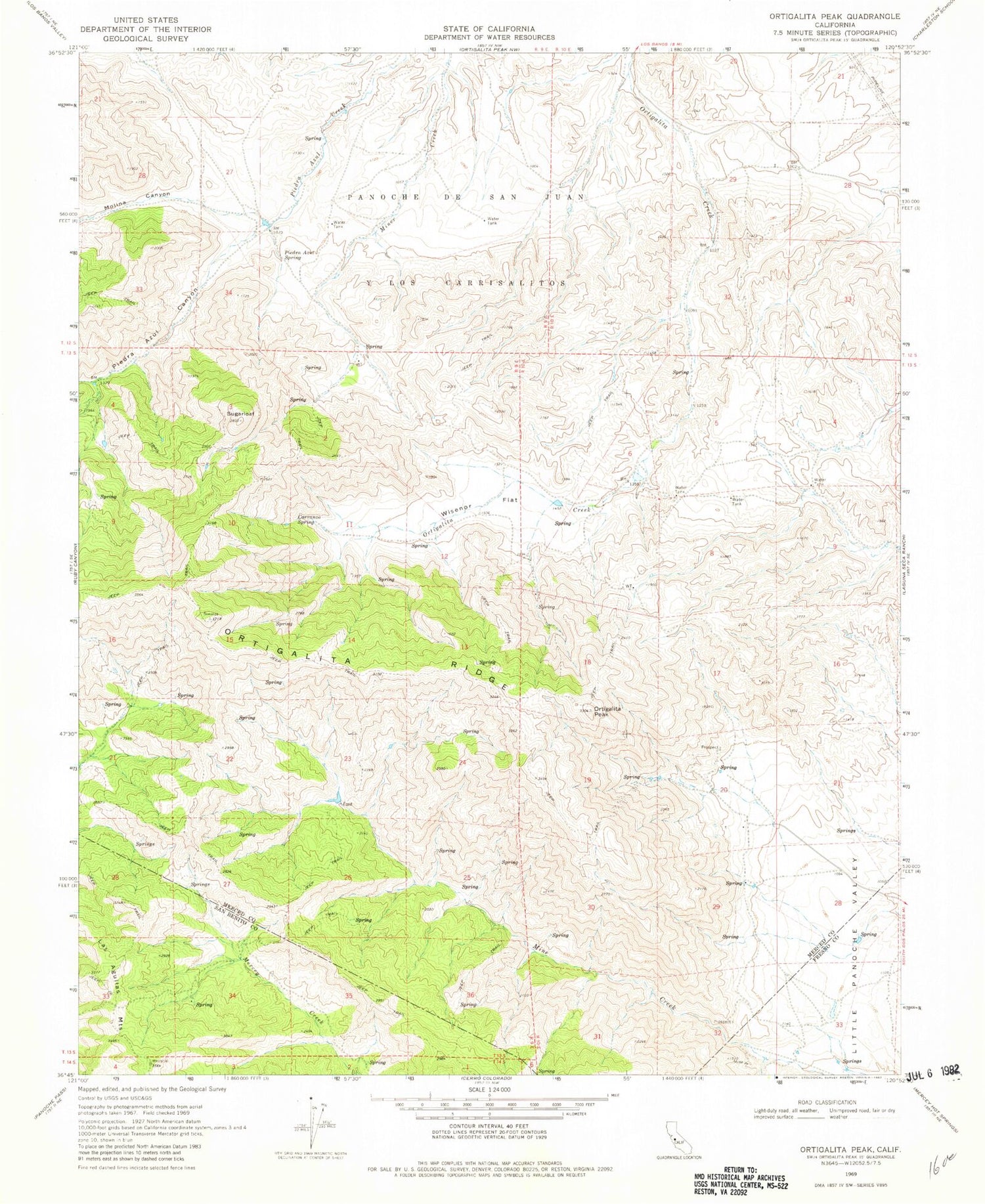 Classic USGS Ortigalita Peak California 7.5'x7.5' Topo Map Image
