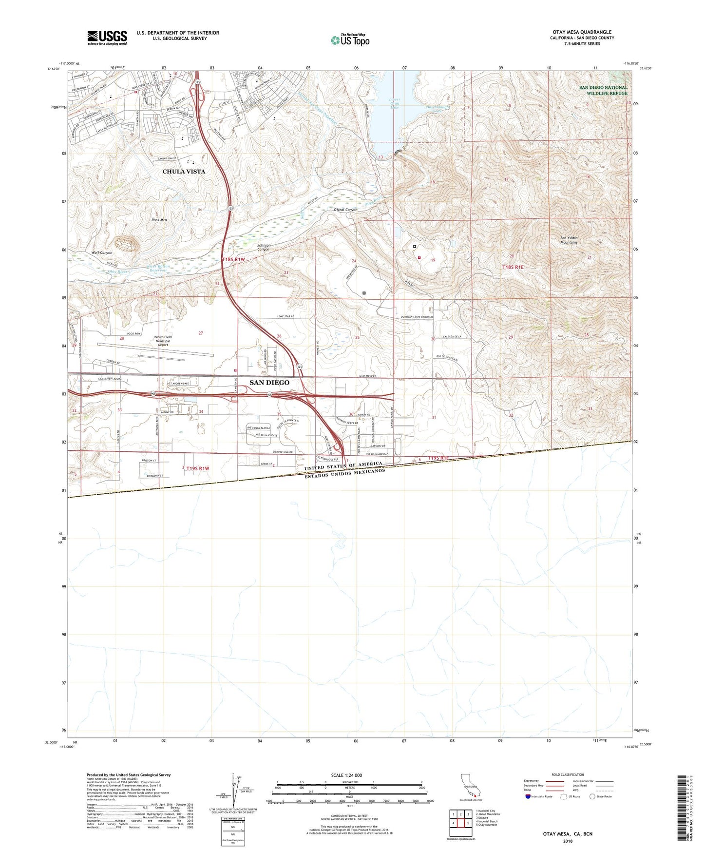 Otay Mesa California US Topo Map Image