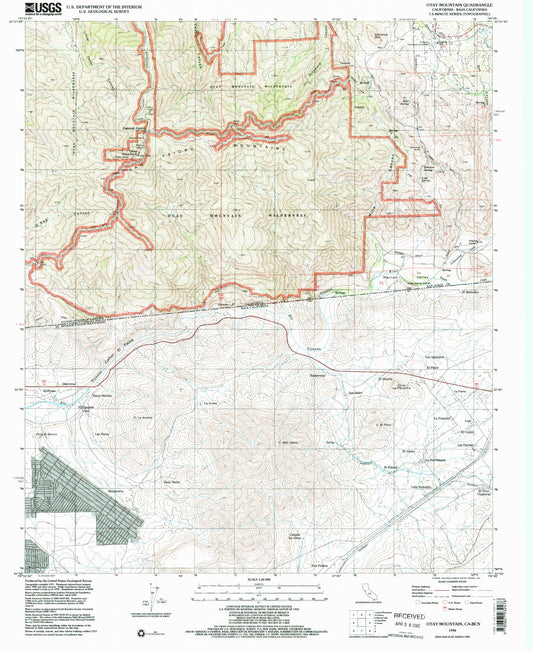 Classic USGS Otay Mountain California 7.5'x7.5' Topo Map Image