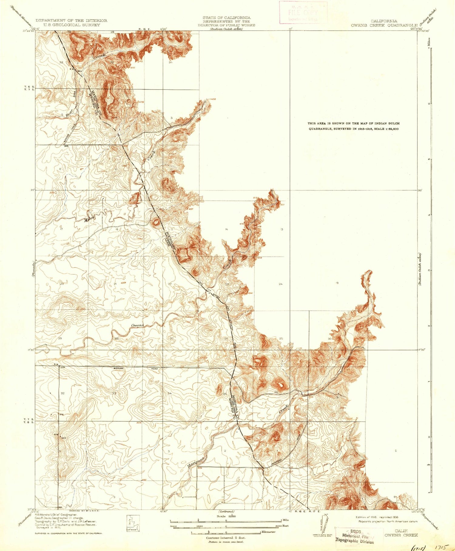 Classic USGS Owens Reservoir California 7.5'x7.5' Topo Map Image