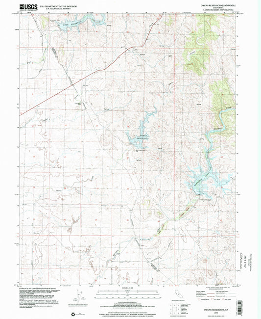 Classic USGS Owens Reservoir California 7.5'x7.5' Topo Map Image