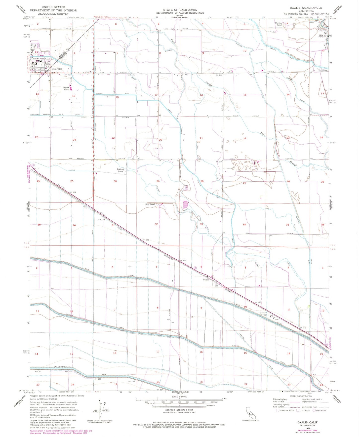 Classic USGS Oxalis California 7.5'x7.5' Topo Map Image