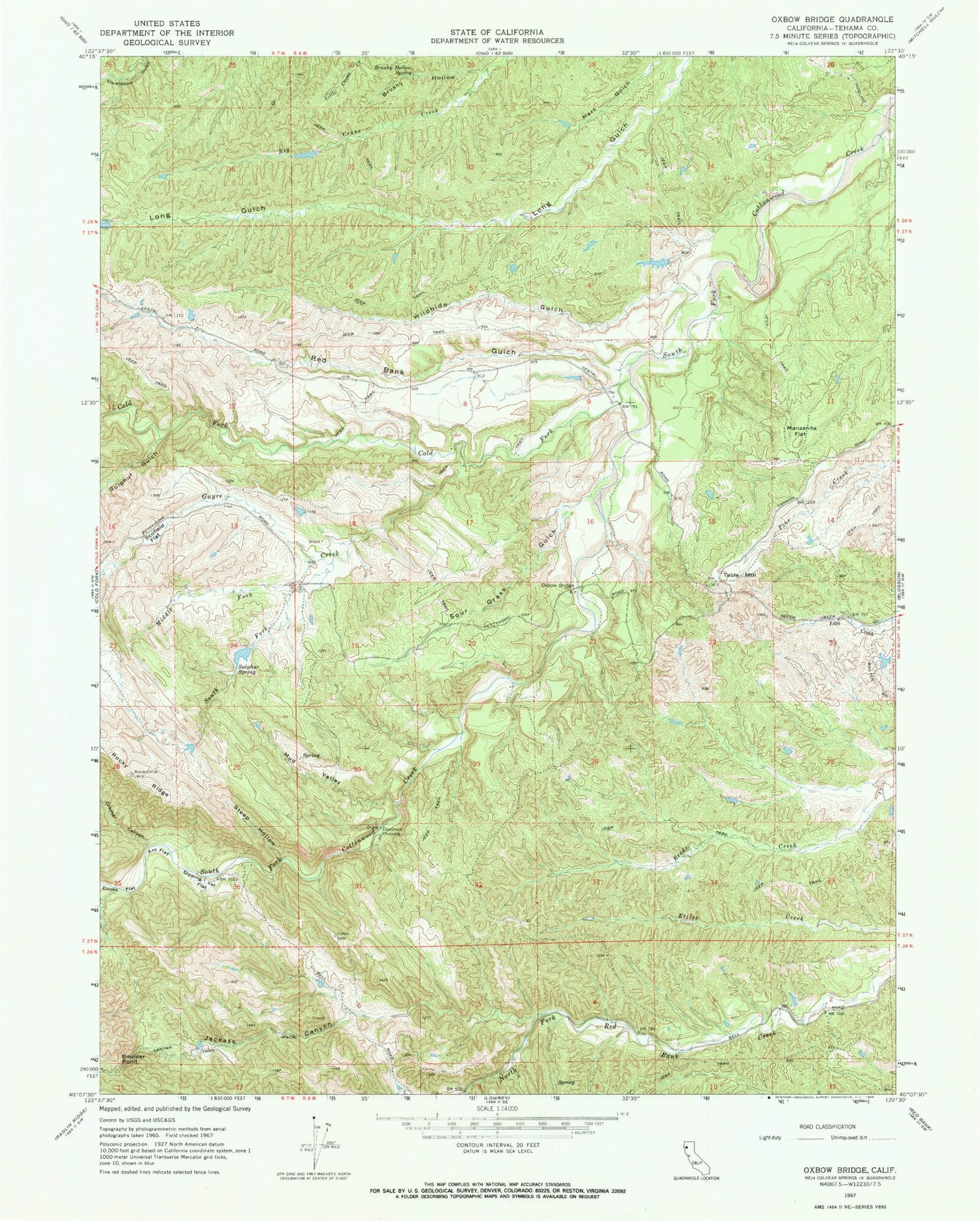 Classic USGS Oxbow Bridge California 7.5'x7.5' Topo Map Image