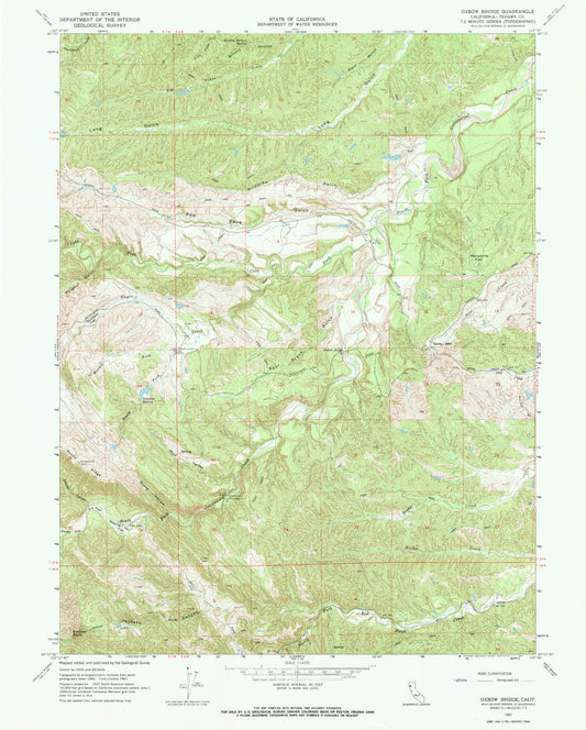 Classic USGS Oxbow Bridge California 7.5'x7.5' Topo Map Image
