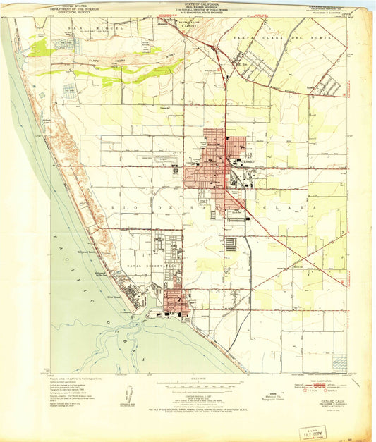 Classic USGS Oxnard California 7.5'x7.5' Topo Map Image