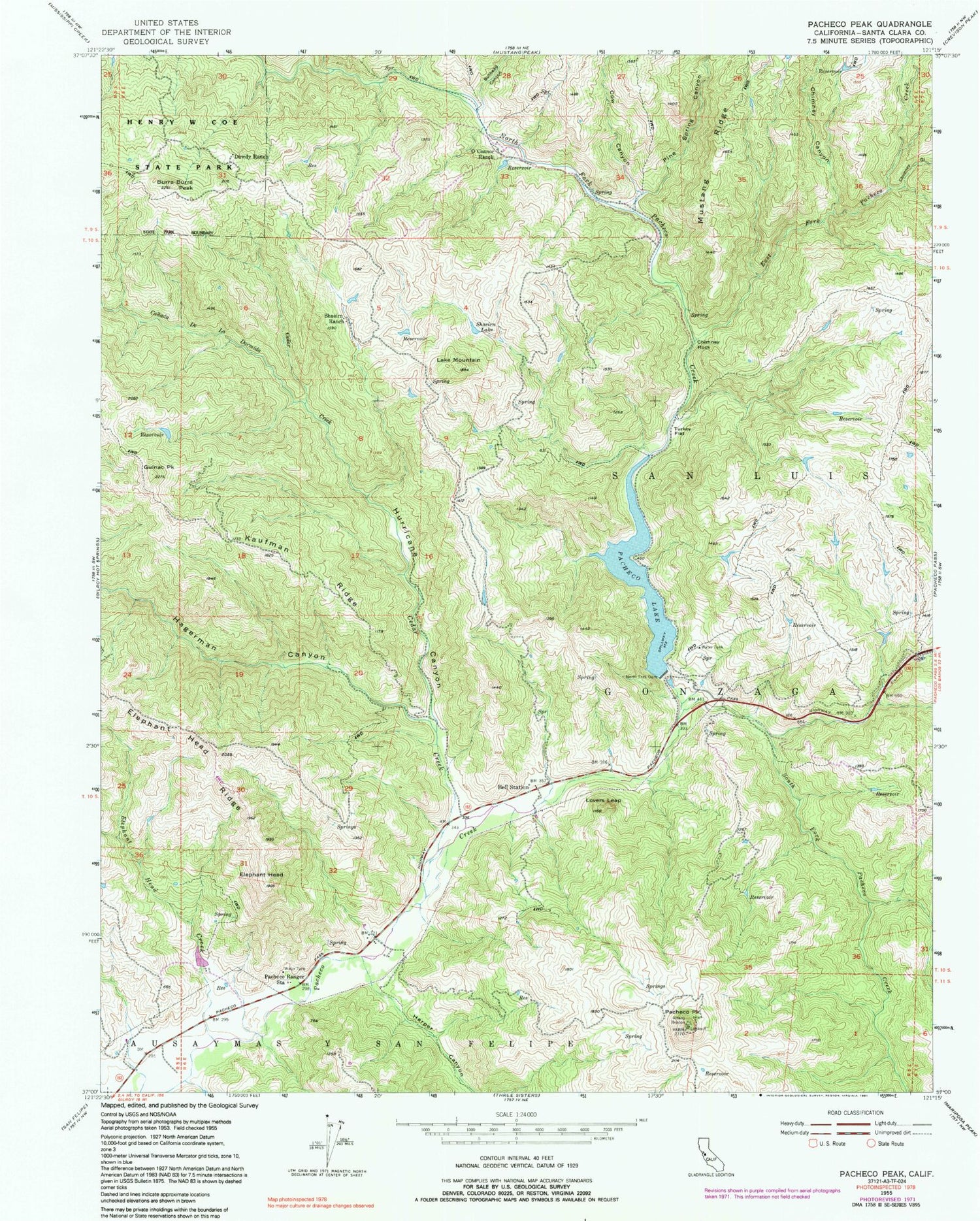 Classic USGS Pacheco Peak California 7.5'x7.5' Topo Map Image