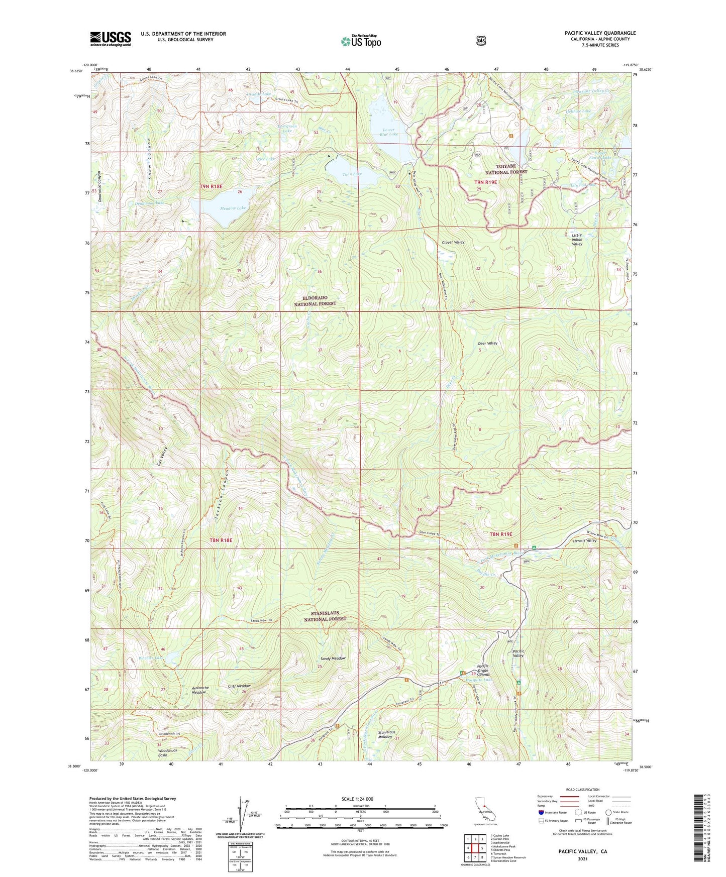 Pacific Valley California US Topo Map Image