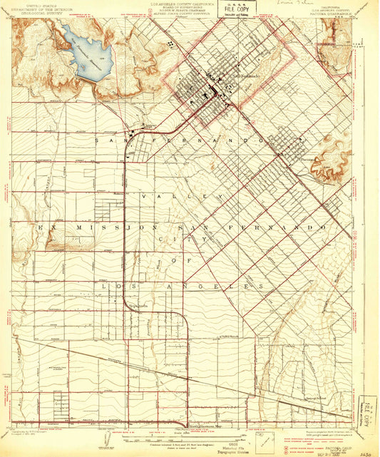 Classic USGS Pacoima California 7.5'x7.5' Topo Map Image