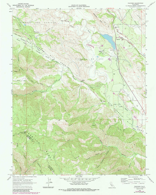 Classic USGS Paicines California 7.5'x7.5' Topo Map Image