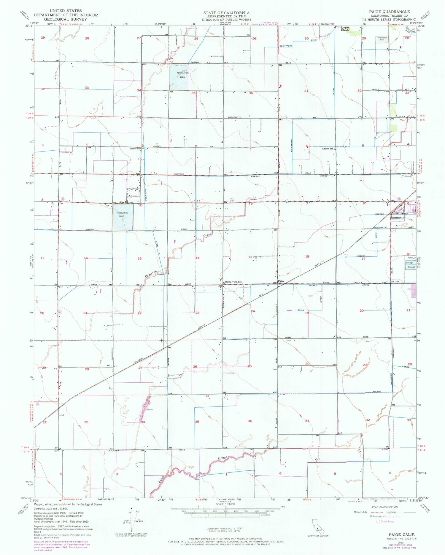 Classic USGS Paige California 7.5'x7.5' Topo Map Image