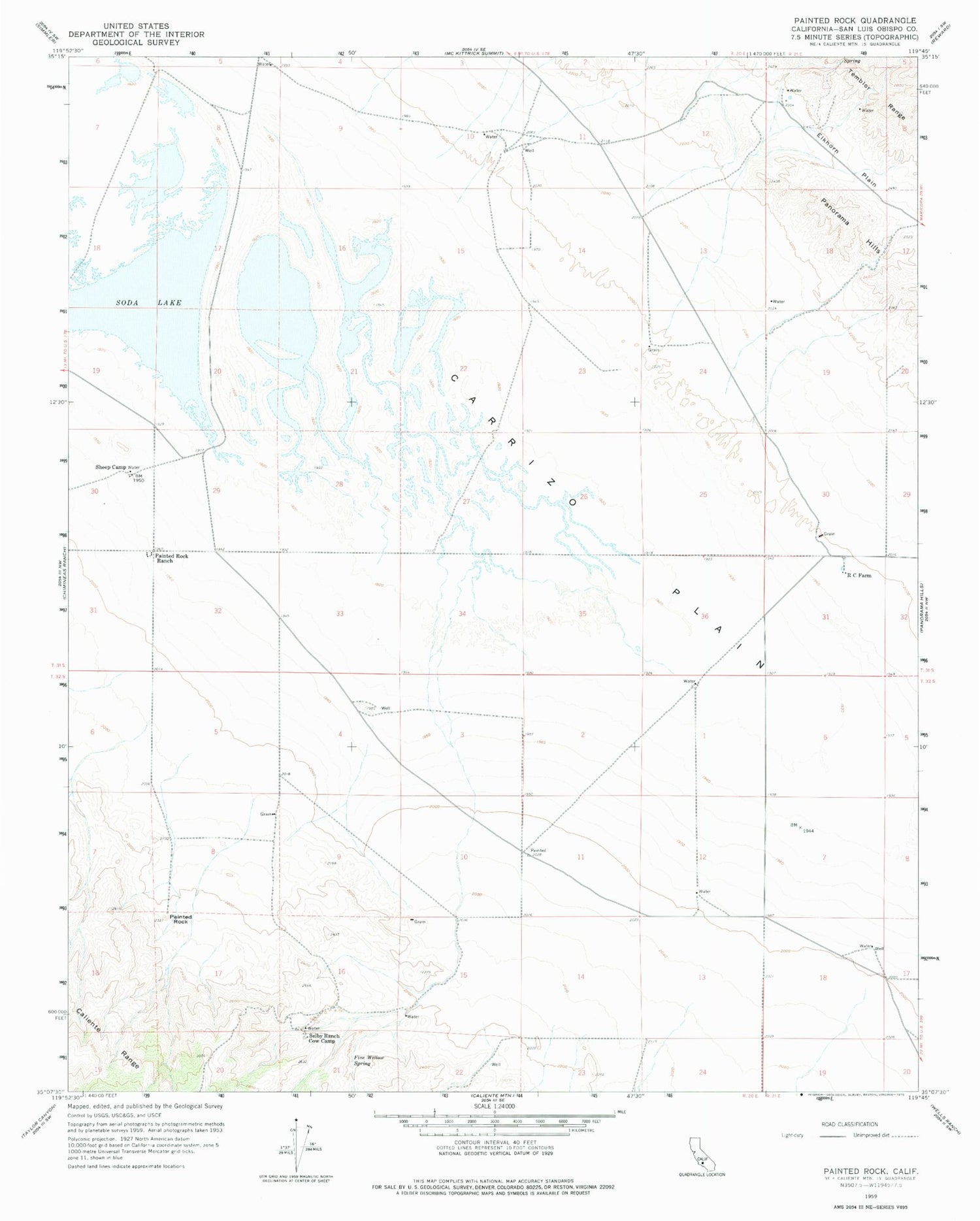 Classic USGS Painted Rock California 7.5'x7.5' Topo Map Image