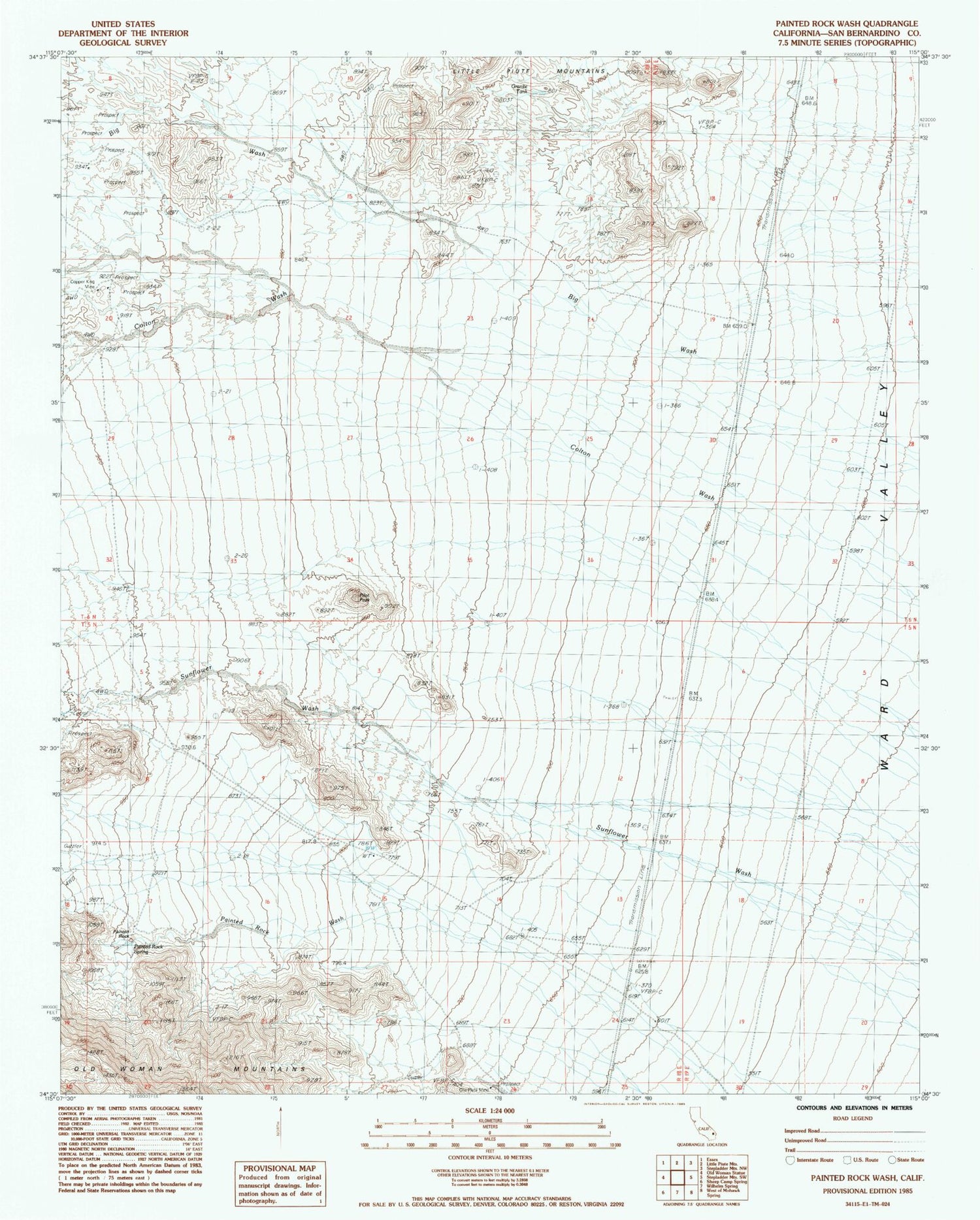 Classic USGS Painted Rock Wash California 7.5'x7.5' Topo Map Image