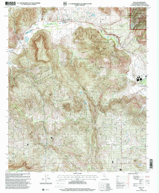 Classic USGS Pala California 7.5'x7.5' Topo Map Image