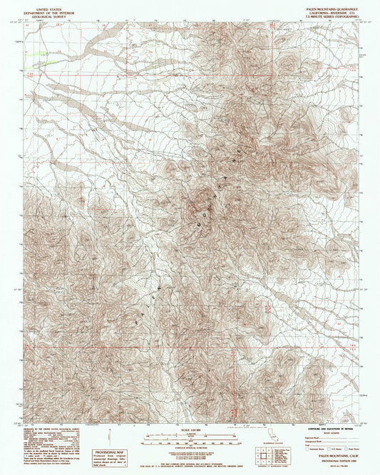 Classic USGS Palen Mountains California 7.5'x7.5' Topo Map Image
