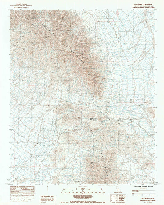 Classic USGS Palen Pass California 7.5'x7.5' Topo Map Image
