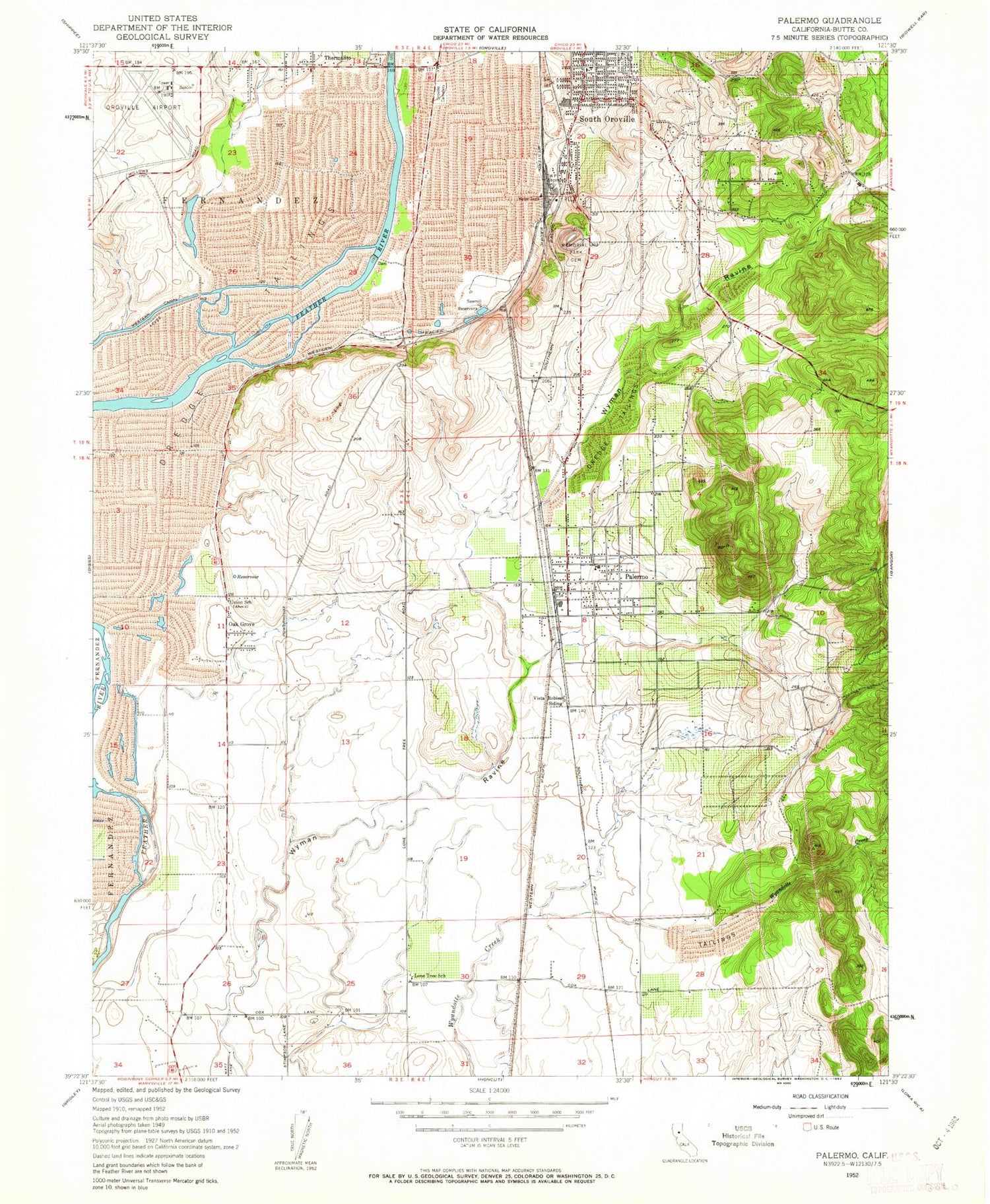 Classic USGS Palermo California 7.5'x7.5' Topo Map Image